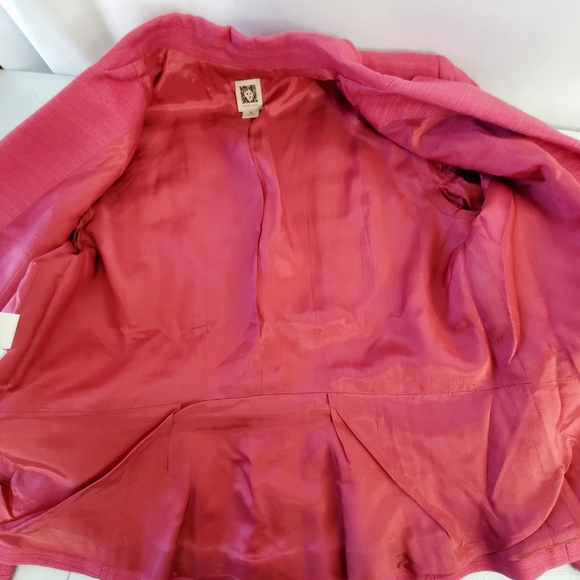 Anne Klein Linen Blend Blazer Size 14 Pink Structure Button Front Lined Jacket - Picture 7 of 13